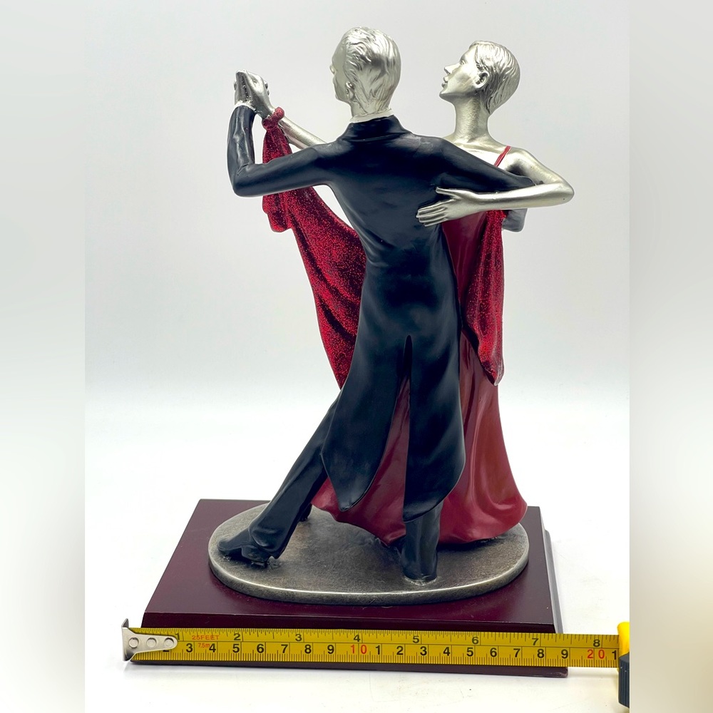 Vintage Art Deco Ballroom Dancing Couple; 10 1/2” Ceramic Statue on Wood Base - Picture 12 of 15